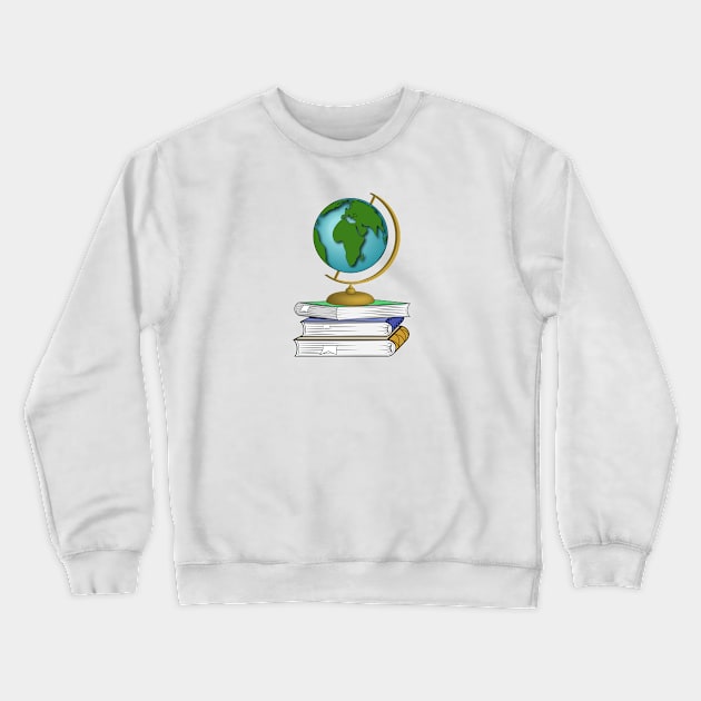 Books And Earth Globe Crewneck Sweatshirt by Designoholic